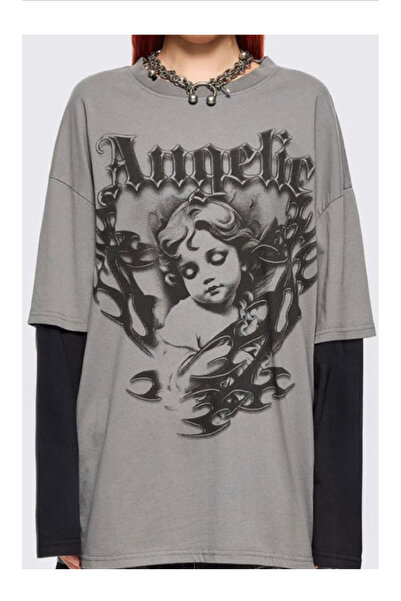 Köstebek Gothic Angelic Black Sleeve Sweatshirt