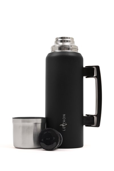 Le Paon ‎ 1 Liter 304 Stainless Steel Thermos with Folding Handle, Keeps Hot for 24 Hours, Cold for 48 Hours, Leak-Proof