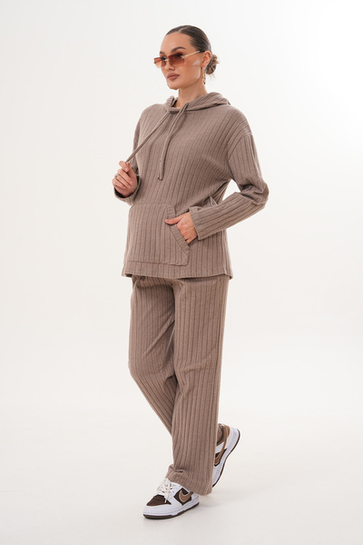 Miss Dünya Lissa Sofia Rahat Form Triko Dokulu Kapüşonlu Hamile ve Lohusa Eşofman Takımı