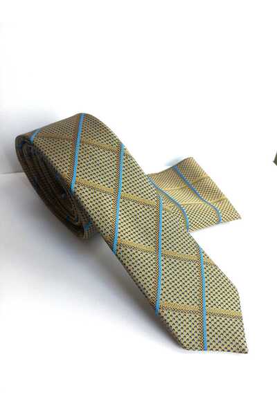 Kravatistan 5.5 cm Patterned Thin/Slim Tie and Handkerchief Set
