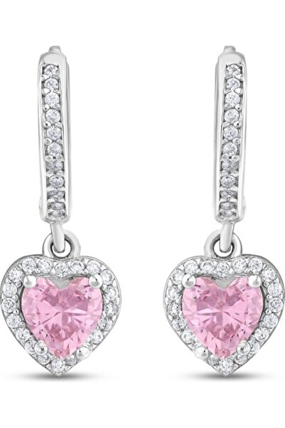 Evorya Women's Steel Zircon Stone Heart Earrings Pink