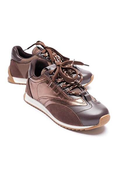 Mubiano حذاء رياضي نسائي من الجلد بتفاصيل مظلة باللون البني اللوري