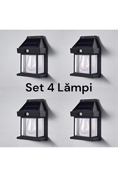 SmartElectro Set of 4 Solar LED Lamps with Motion Sensor, 3W, Rechargeable, 10 Hours of Lighting, Wall Mounted
