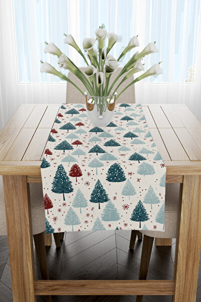 EsnafAli Runner de Crăciun cu model de pin verde și roșu 40x140