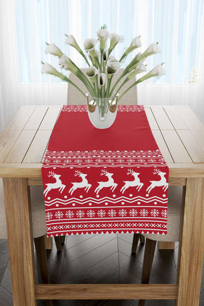 EsnafAli Runner de Crăciun cu model de cerb roșu și alb 40x140