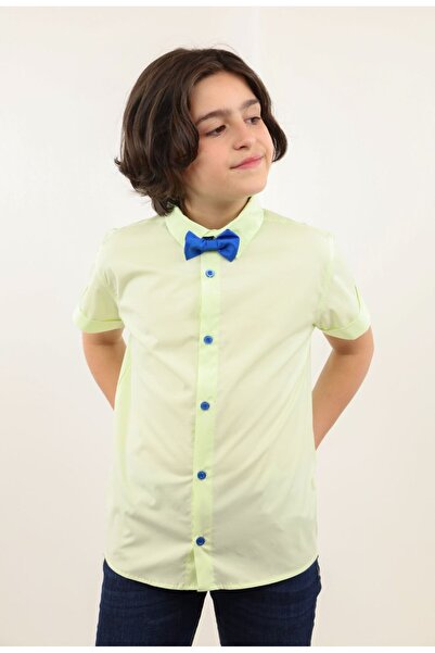 Toontoy Yellow Boys' Regular Fit Short Sleeve Basic Poplin Shirt - Bow Tie Co...