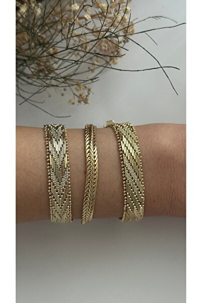 mibrillo Çelik 14K Kuyum model örgü hasır bileklik . Kuyum bileklik (19 cm)