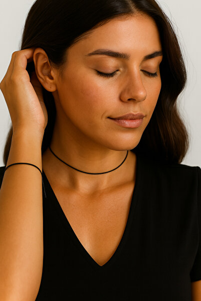 Sacce Scarves&Accessories Ayarlanabilir Siyah İp Kolye Choker ve Bileklik Takımı