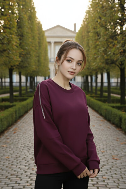 Kadın Omuzları Fermuar Detaylı Pamuklu Sweatshirt | Şık & Rahat Günlük Tarz