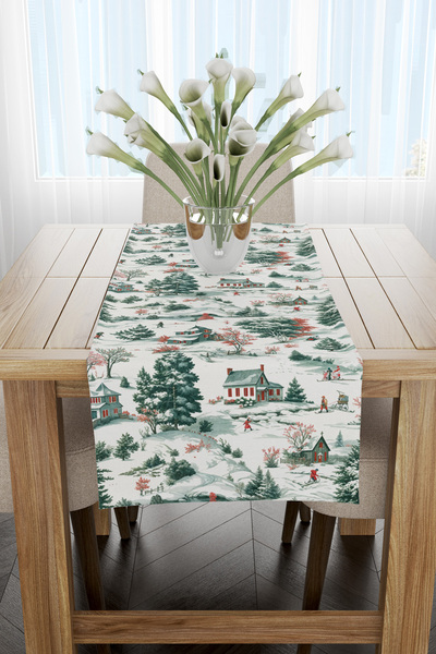 EsnafAli Runner alb de Crăciun cu vedere la iarnă 40x140