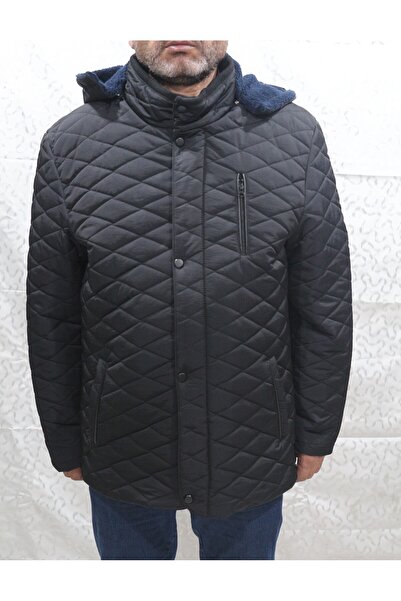 Bilgiçler erkek kaputone kaban siyah kapşonlu