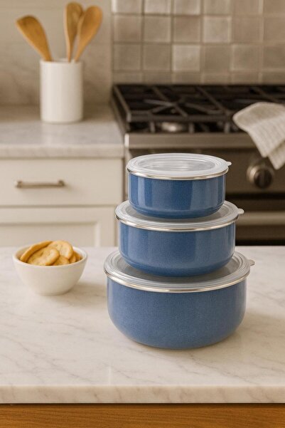 decovien Stylish and Durable 3-Size Enamel Storage Container