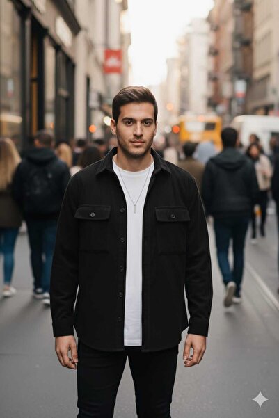 NO4 YARIM OVERSİZE DOKULU CEPLİ KADİFE GÖMLEK