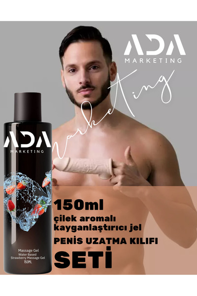 Ada Marketing Çilek aromalı kayganlaştırıcı jel 150 ml ve penis uzatıcı kılıf seti