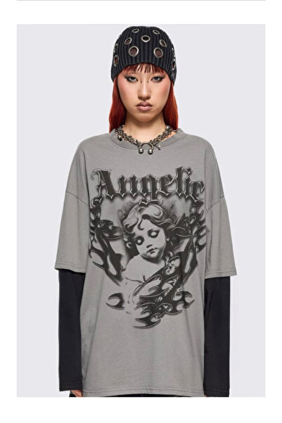 Köstebek Gothic Angelic Black Sleeve Sweatshirt