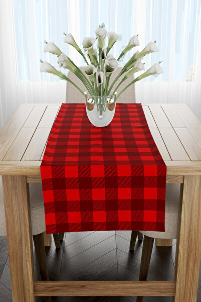 EsnafAli Runner de Crăciun cu model în carouri roșii 40x140