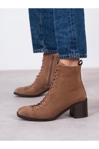 ECENİN BUTİĞİ Hensy Camel Süet Hakiki Deri Kadın Bot
