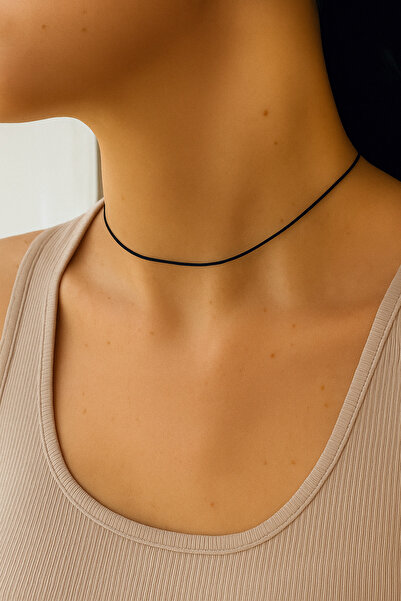 Sacce Scarves&Accessories Ayarlanabilir Siyah İp Kolye Choker ve Bileklik Takımı
