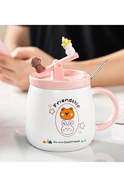 Dörtel Tedarik Cute Bear and Rabbit Seesaw Ceramic Mug 1967