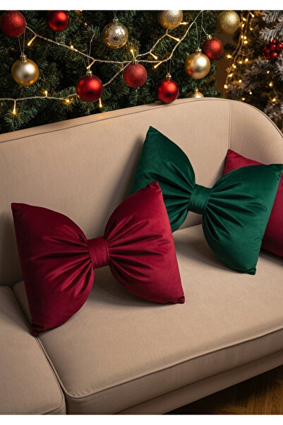 FARCY Set de 2 perne decorative cu aspect de fundă de catifea cu tematică de Crăciun de Anul Nou (2 bucăți)