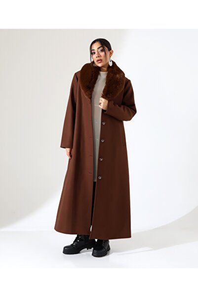 Fi'l Arz Fashion Shawl Collar Fur Long Cashmere Coat