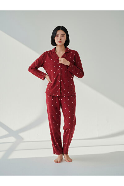 Bravie Suede Shirt Pajama Set 7004 Polka Dot