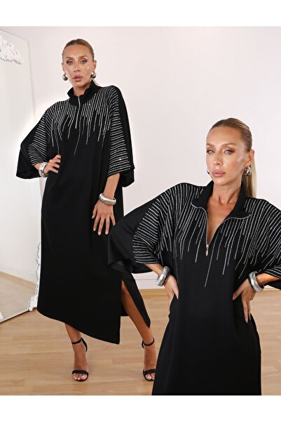 Marka قصة فضفاضة فستان بأكمام الخفاش مرصع بالأحجار