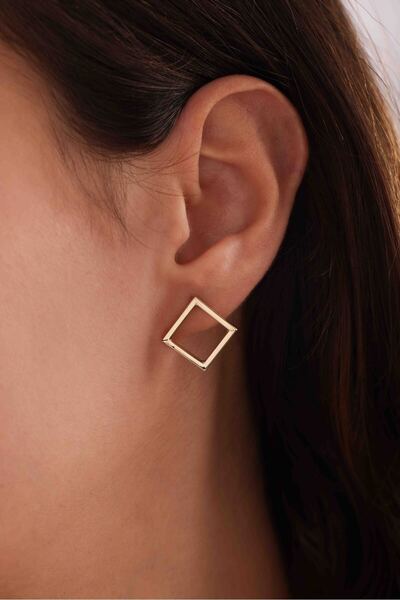 Giza Jewelry 14 Ayar Altın Köşeli Kare Küpe
