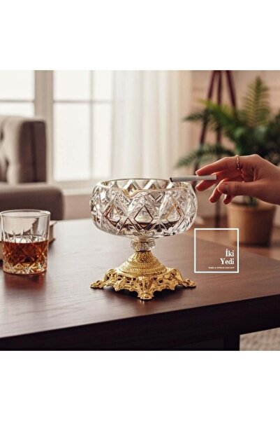 77 Dorian Kristal Cam Küllük Ayaklı Lüks Kültablası Kase Ofis Hediyesi Premium Masaüstü Aksesuar Dekor