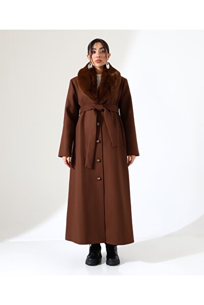 Fi'l Arz Fashion Shawl Collar Fur Long Cashmere Coat