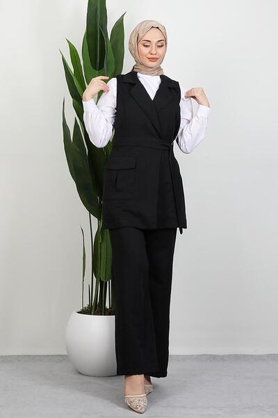 GİYZAMİLA Single Pocket Double-Breasted Collar Suit Black