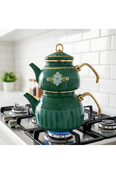 FAIR HOME Bird Studio Green Color Enamel Teapot Set – 2 Lt. + 1 Lt.