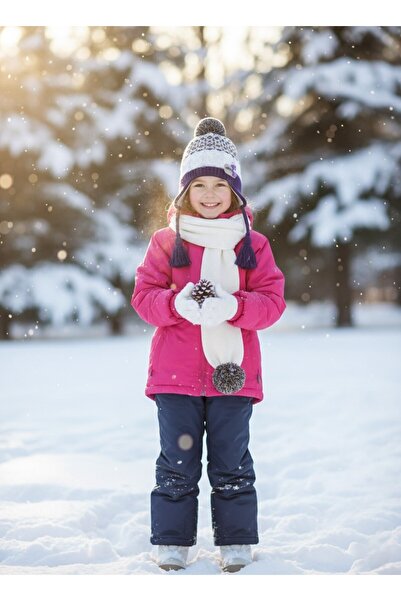 Kitti 4-8 Yaş Kız Çocuk Polarlı Atkı-Bere-Eldiven