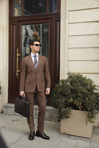 AEK FIORE Erkek Kahverengi Düz Takım Elbise