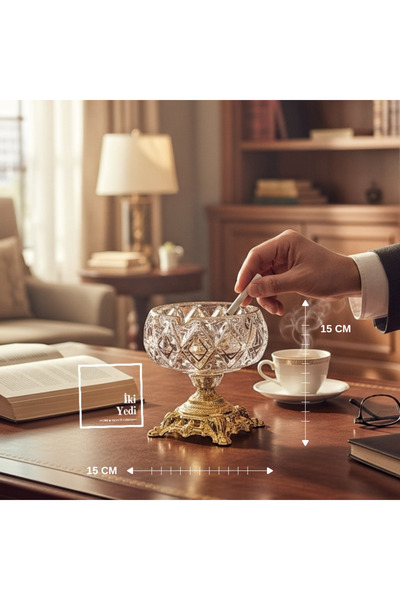 77 Dorian Kristal Cam Küllük Ayaklı Lüks Kültablası Kase Ofis Hediyesi Premium Masaüstü Aksesuar Dekor