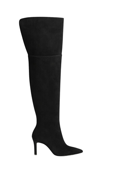 Giydim Gidiyor Strana Süet Diz Üstü İnce Topuklu Çizme Siyah