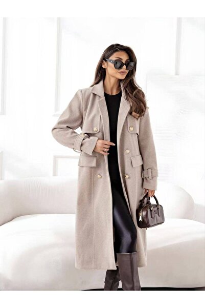 GLAMSI Long coat with gold buttons and classic cut made of fine fabric