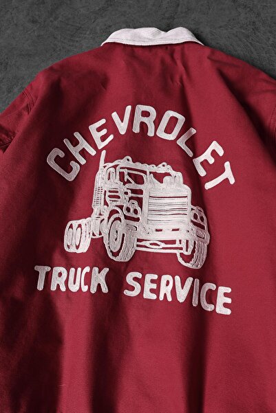 Slatra Men's Red Truck Embroidery Detail Bomber Jacket