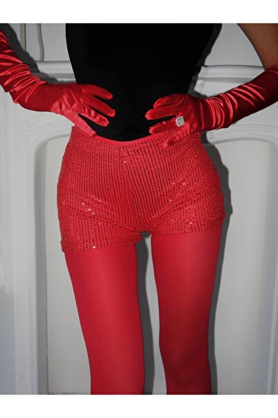 Justin Kadın Kırmızı Payetli Mini Şort