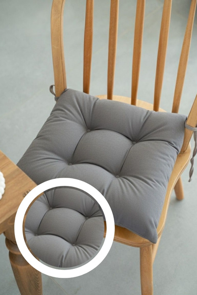 LemonBloom Premium Pofidik 8'li Sandalye Minderi 40x40 cm Özel Dikişli Puntolu Bağcıklı Konforlu Oturma Minderi