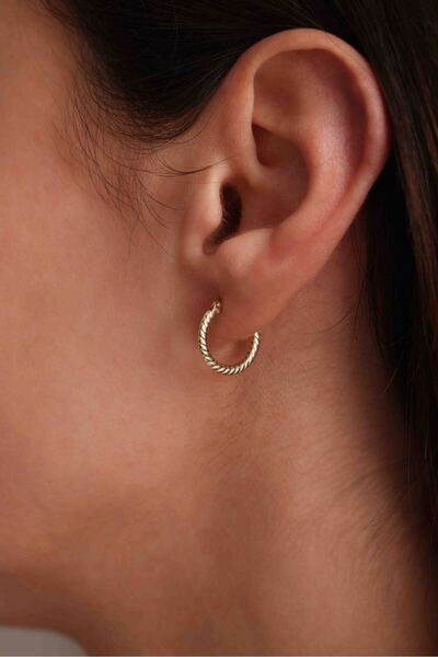 Giza Jewelry 14 Ayar Altın İnce Burgu Halka Küpe