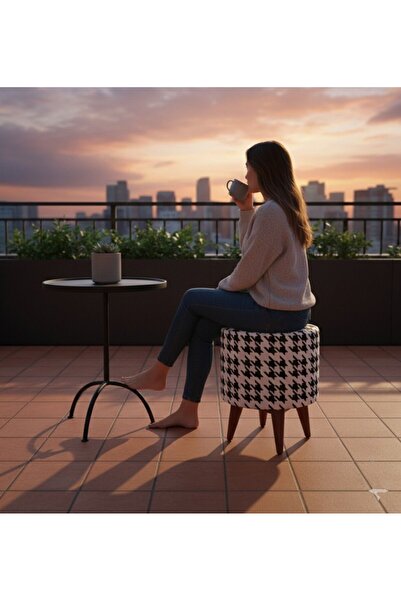 Smartness Makyaj Masası Pufu Dekoratif Ayak Uzatma Pufu Yuvarlak Puf