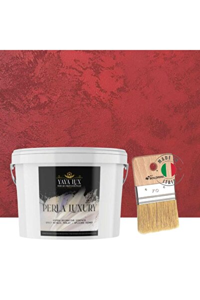 YaYa Color Luxury Decorative Paint, Perla Luxury with Pearl Flakes, Cherry Red, 2.5 Liters and 70 mm Brush
