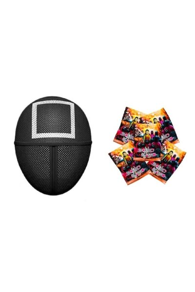 OEM Mască de joc Squid (pătrată) neagră + set de 5 bucăți cu figurină surpriză, multicoloră, 3 ani+