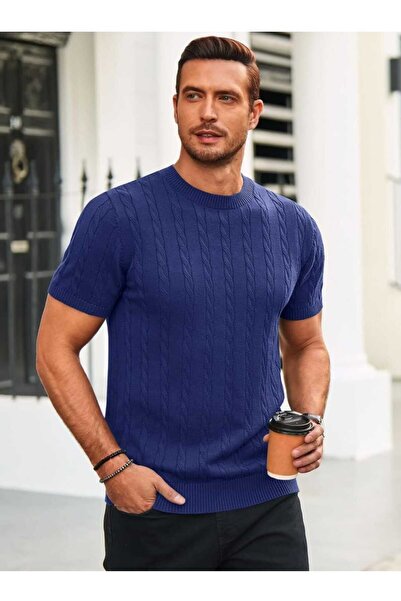 youknitwear you Πλεκτό μπλουζάκι με λαιμόκοψη από 100% βαμβάκι