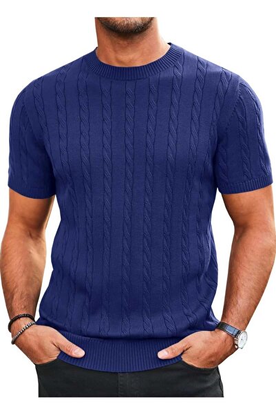 youknitwear you Πλεκτό μπλουζάκι με λαιμόκοψη από 100% βαμβάκι