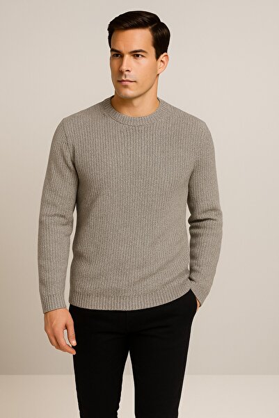 centilmen Ki̇p Mink Crew Neck Patterned Cotton Blend Knitwear Sweater 1744-26...