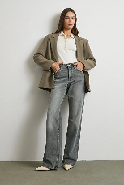 Never more Beş Cepli Yüksek Bel Jean Füme