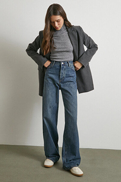 Never more Yüksek Bel Beş Cepli Regular Fit Jean Lacivert