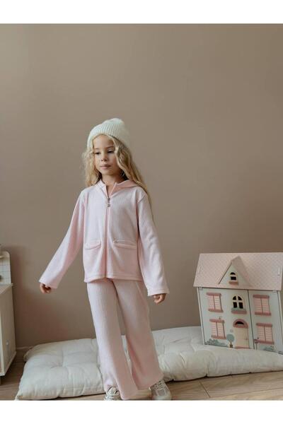 RAPAPA Girl's Powder Ribbed Zippered Tracksuit Set 6009